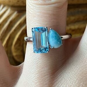 Natural Larimar Blue Topaz Sterling Silver Ring Size 7